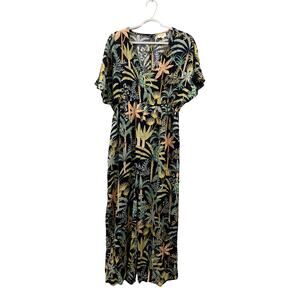 World Market Tropical Romper Jumpsuit w/ bold tropical print & palm leaves S/M